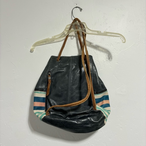 The Sak Backpack Drawstring Striped Leather Purse Bag Women's - Picture 6 of 7